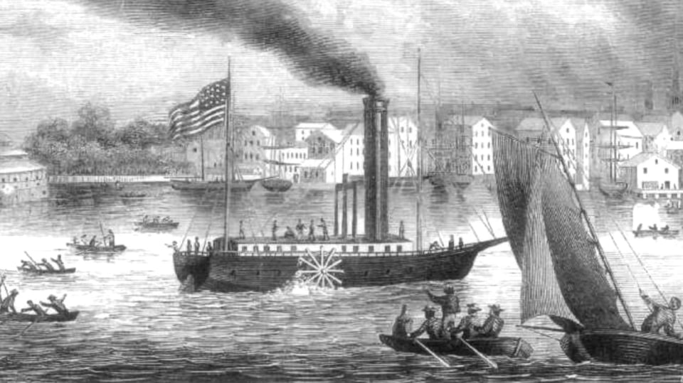 Ilustrace parníku Clermont z roku 1870